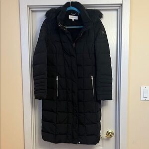 Calvin Klein Women's Black Puffer Coat with Fur Trim